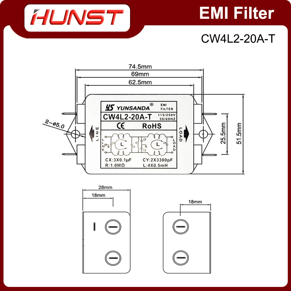 Imagem -05 - Filtro Emi Hunst para Corte a Laser Máquina de Gravação Máquina de Marcação Cw4l220a-t Monofásico ac 115v 250v 20a 50hz 60hz