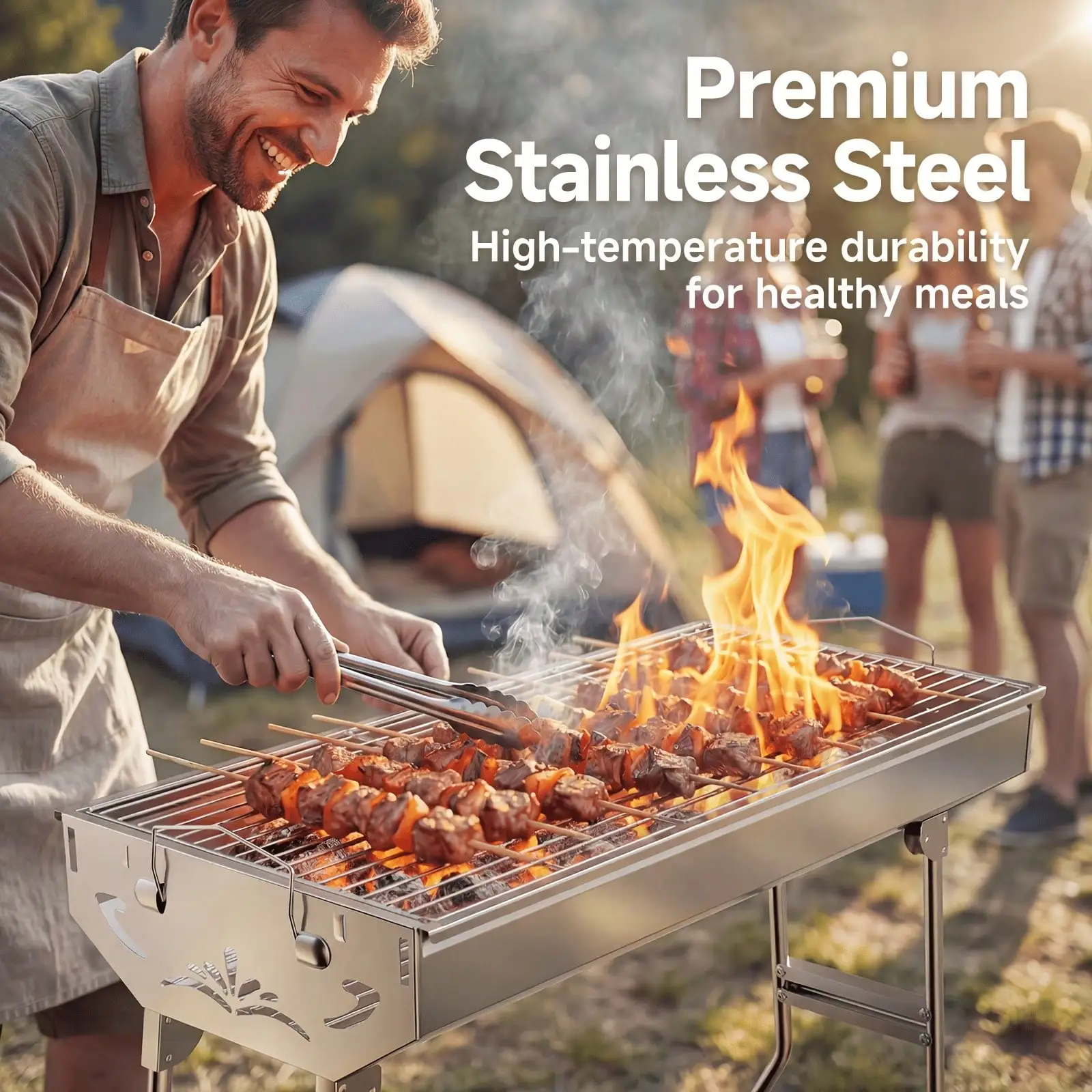 

Portable Foldable Charcoal BBQ Grill, Stainless Steel Rustproof Construction, Ideal For Camping, Hiking, Tailgating & Gar