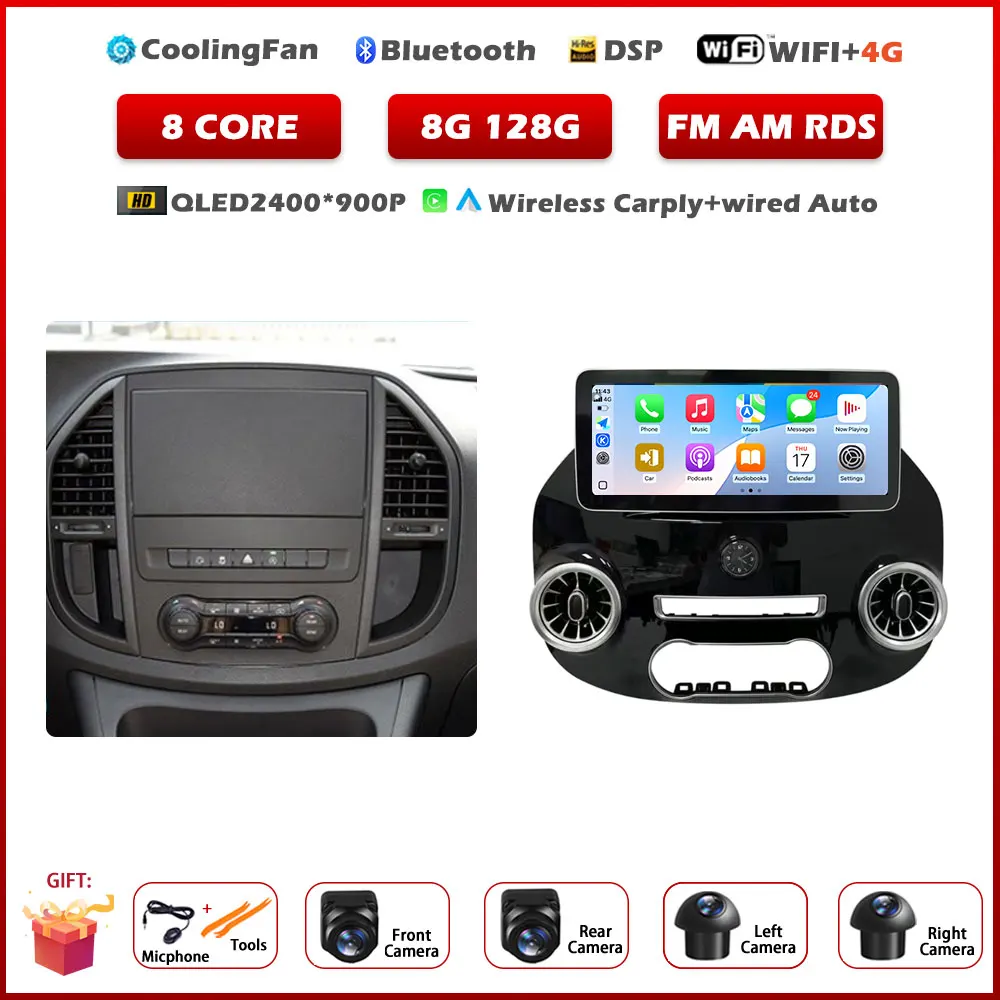 12,3 inch Android 15 autoradio voor Benz Vito W447 2014-2021 stereo-ontvanger GPS-navigatie DSP video Carplay-speler GEEN 2DIN DVD