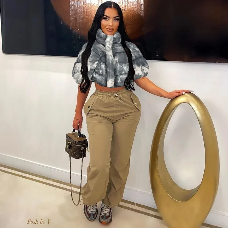 Manteau rembourré en coton pour femme, nouvelle mode automne hiver, teinture par nouage, col roulé, sans manches, fermeture éclair, épais, chaud, court, vêtements pour femmes