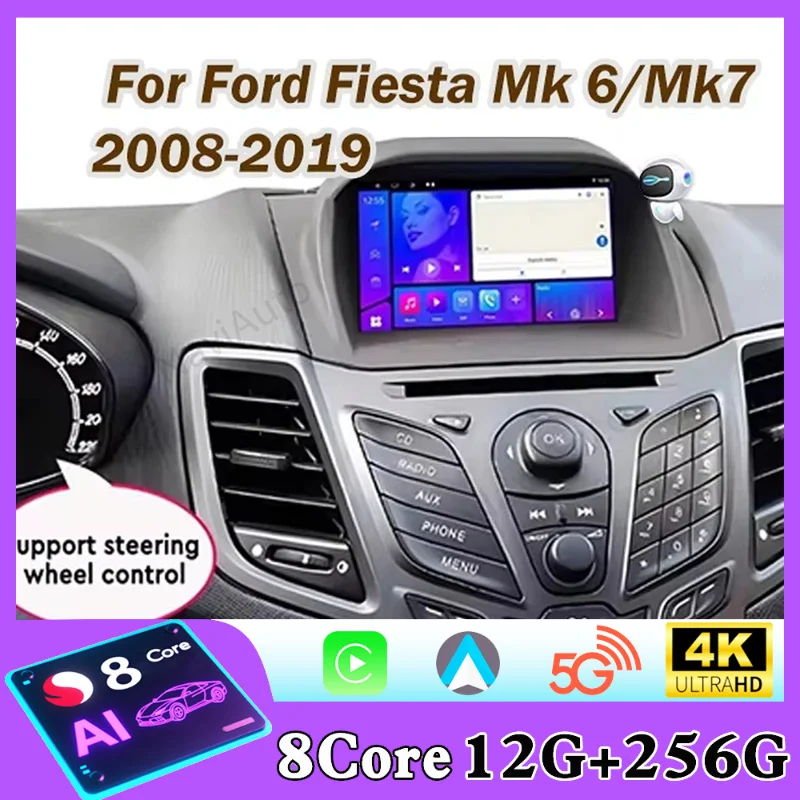 Radio para Auto Ford Fiesta MK7 2009-2017, Reproductor Carplay Android Auto, Pantalla Multimedia 2din, DVD, Video, 4G, WIFI, Navegación, Estéreo