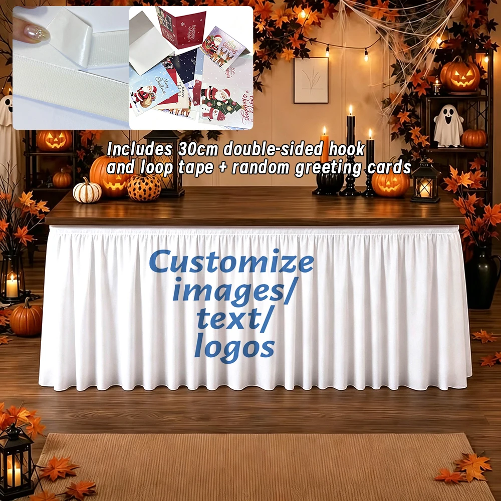 Customizable picture table skirt and random greeting card suitable for parties, birthdays, families, outdoor gatherings