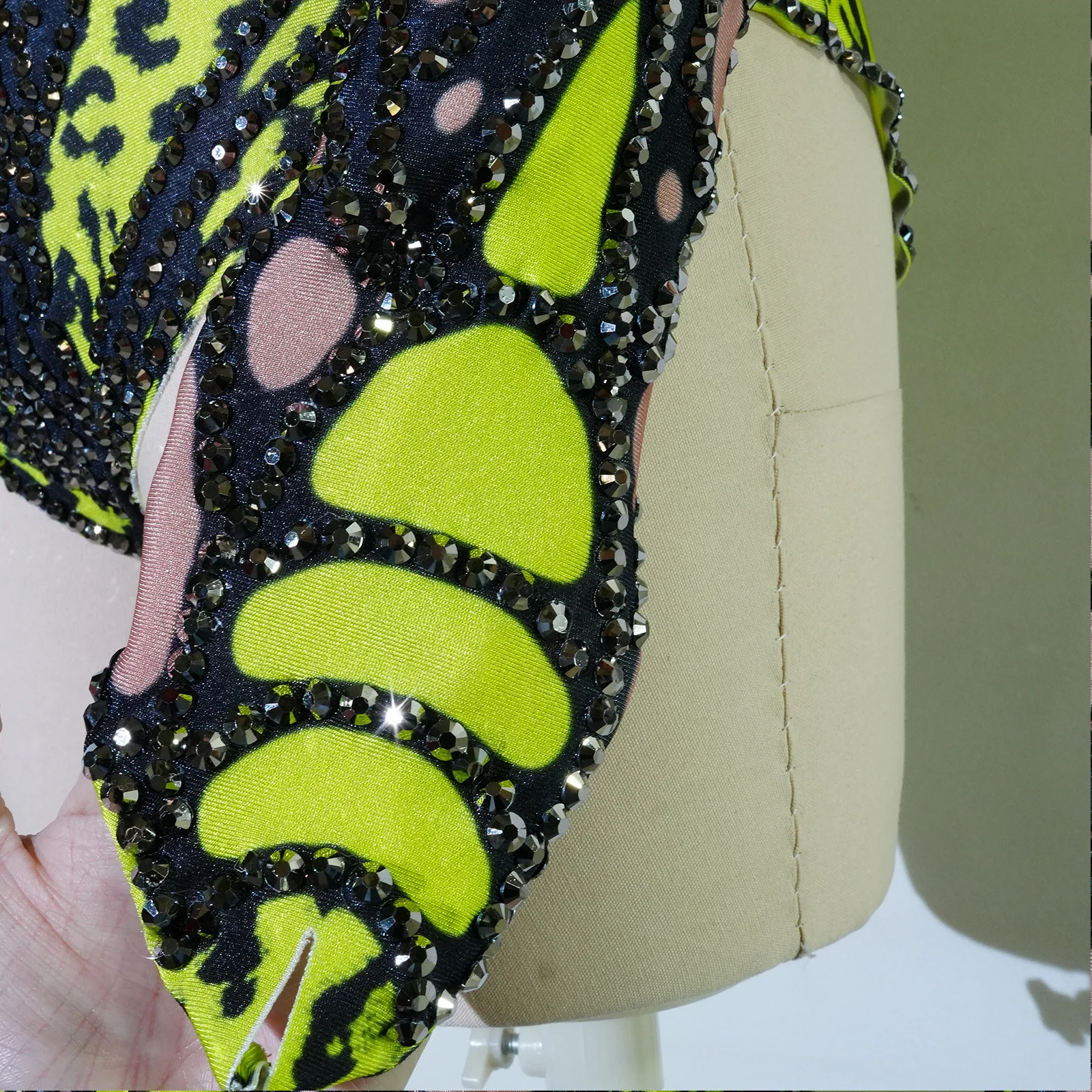 Sexy Stage Sparkly Rhinestones Bodysuit Green Dance Costume Party Bar Show Performance drag queen Outfit Cosplay Halloween pole