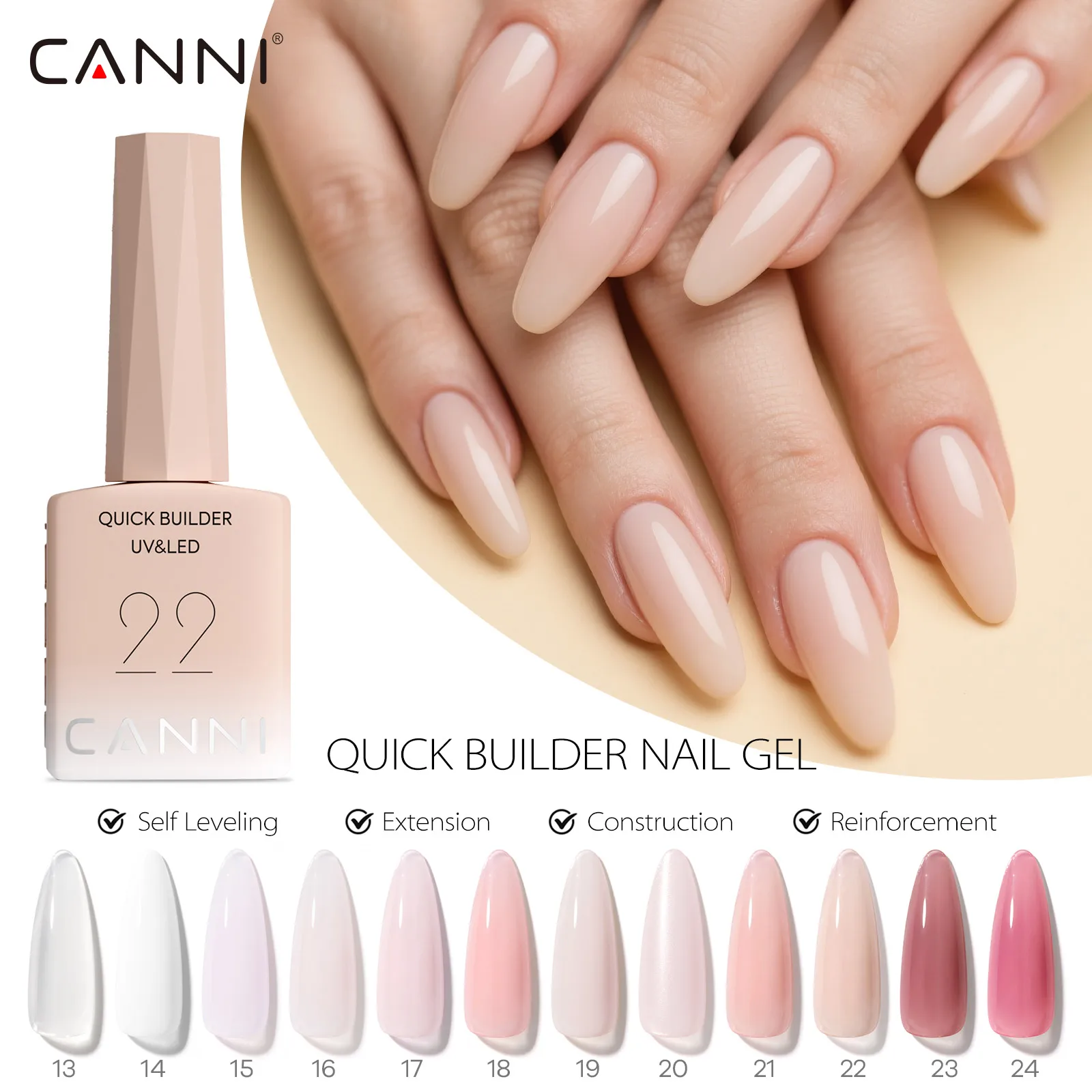 CANNI HEMA Free TPO Free Quick Glitter Jelly Builder UV Extension Constuction Self Levelling Soak Off UV LED Gel Nail Polish 9ml