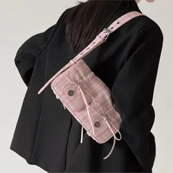 JIAERDI Sweet Cool Pink Plaid Handbag Women New Hot Girls Bow Chic Underarm Bags Ladies Harajuku Messenger Bag Bolsos Aesthetic