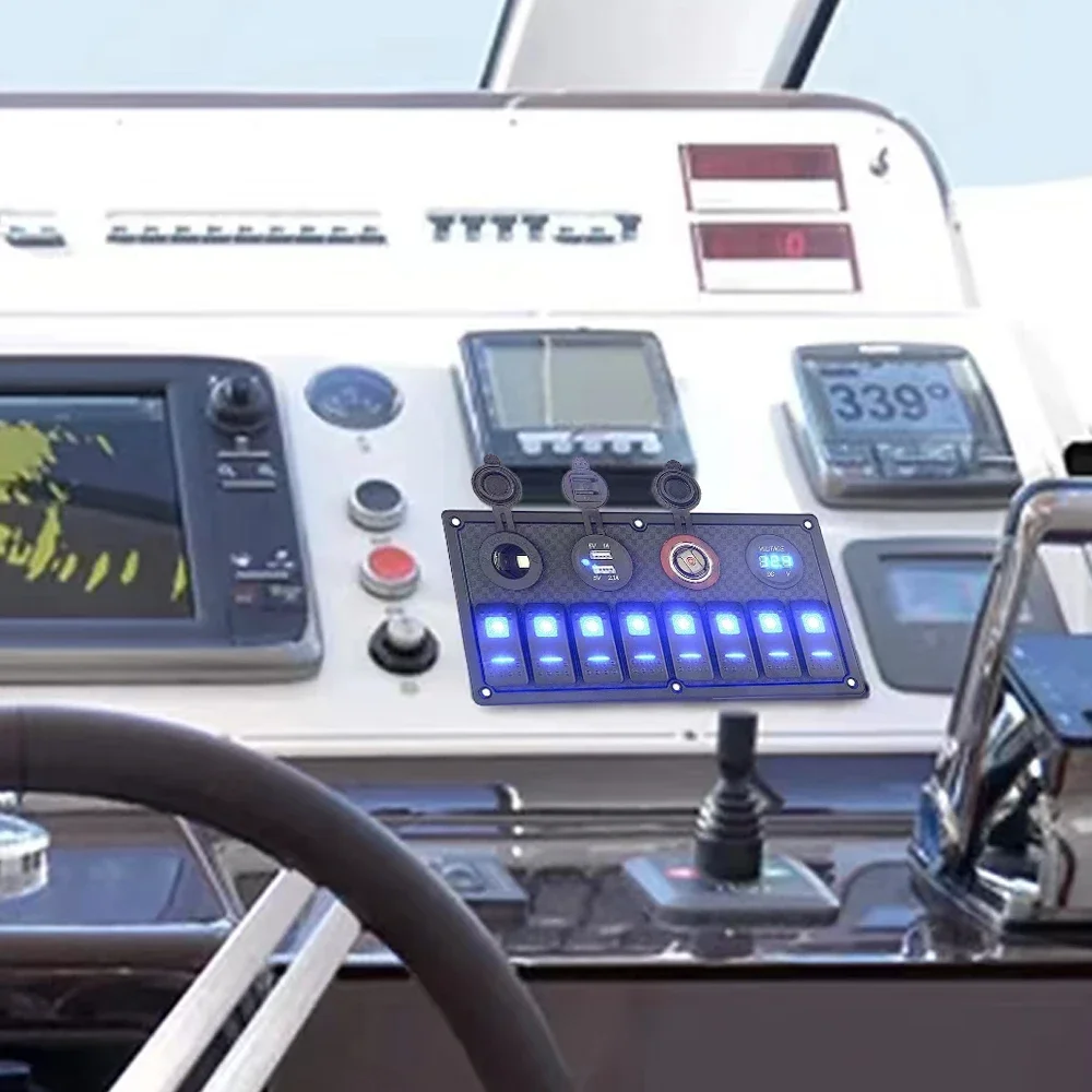12V 8 Gang à prova d'água com carregador USB e soquete 3.1A iate RV carro barco painel de interruptor rocker marinho