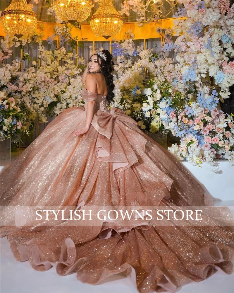 Vestido De baile De quinceañera para niñas, vestidos De fiesta De cumpleaños escalonados, vestido De noche De sirena, oro rosa De México