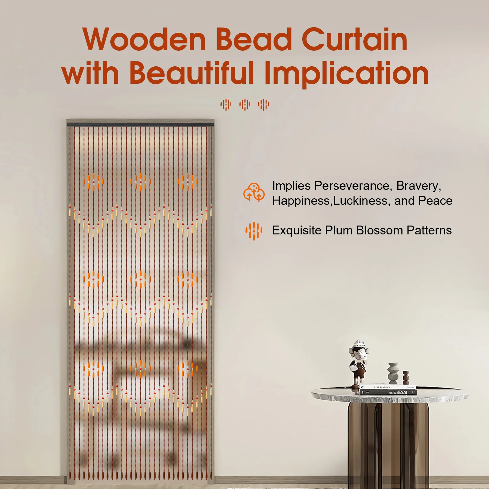 

90*220CM Wooden Curtain 31-Line Bead String Retro Porch Living Room Decor Door Curtain Fly Insect Screen Durable Decorative