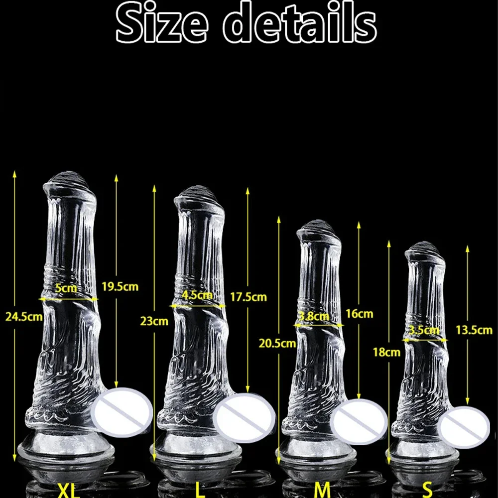 Four Sizes Huge Transparent Black Color Horse Monster TPE Dildos Realistic Big Fake Penis With Strong Suction Cup Adult Sex Toys