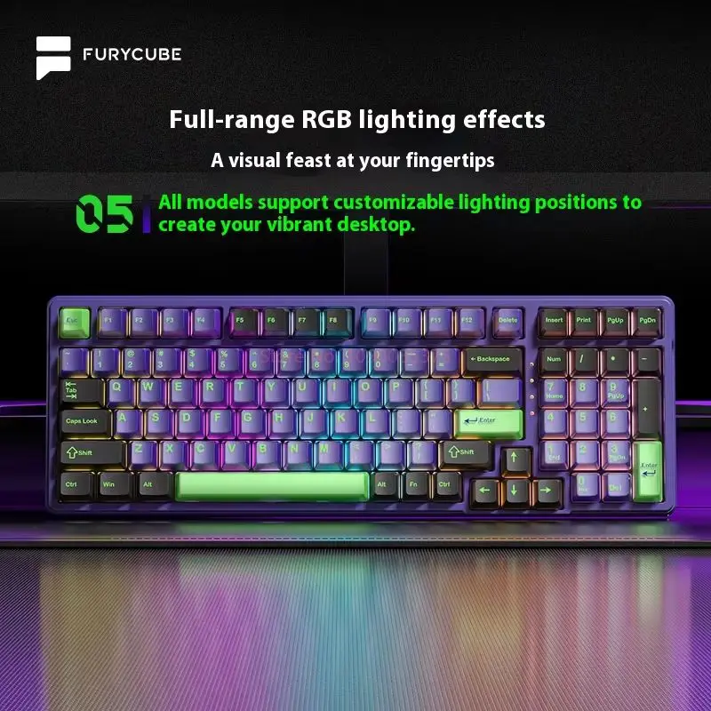 FURYCUBE K99pro لوحة مفاتيح ميكانيكية للألعاب لاسلكية 3-وضع تصميم منحوت من جانب بلوتوث لأجهزة الكمبيوتر المكتبية