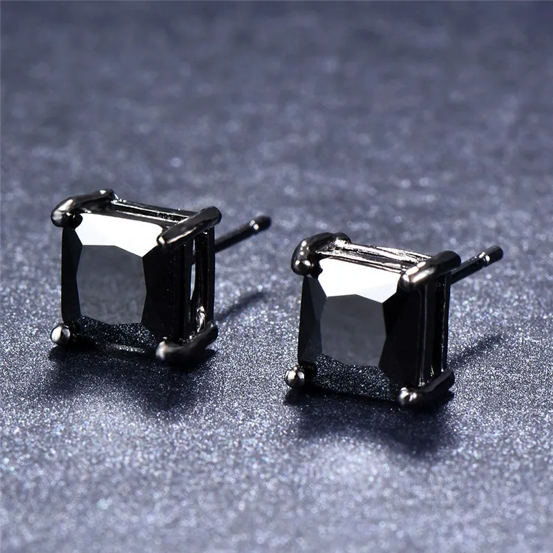4/5/6/7mm Lover's Black Gold Color Jewelry Classic Small Square Stud Earrings For Men And Women