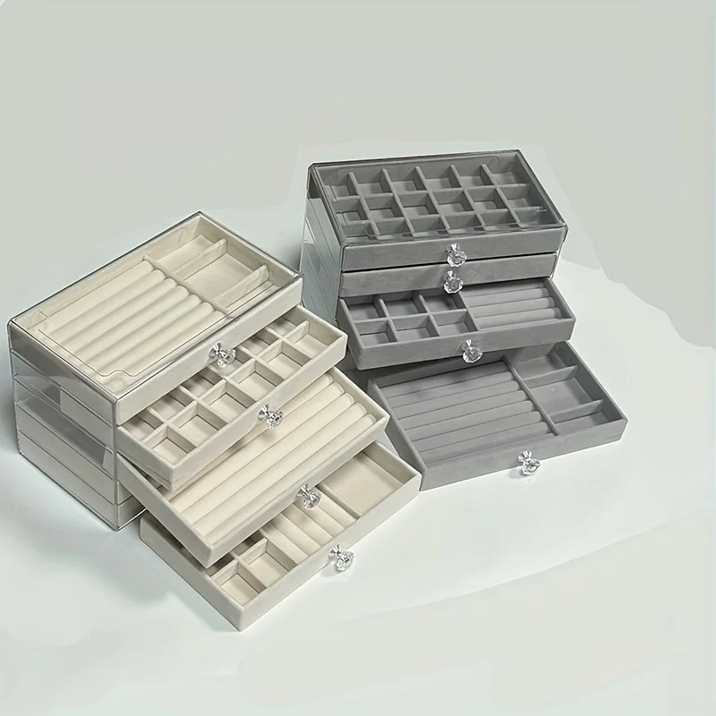 

Acrylic Jewelry Organizer Makeup Cosmetic Storage Organizer box Clear Jewelry Case with 5 Drawers Adjustable Jewelry Box Velvet