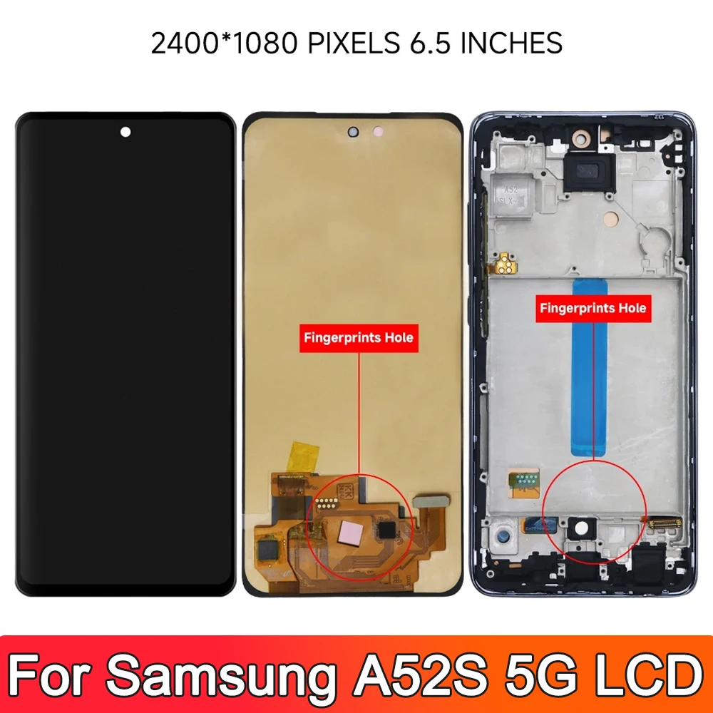 OLED LCD Screen For Samsung Galaxy A52S 5G SM-A528 Phone LCD Display with Frame and Digitizer Full Assembly Replacement Part