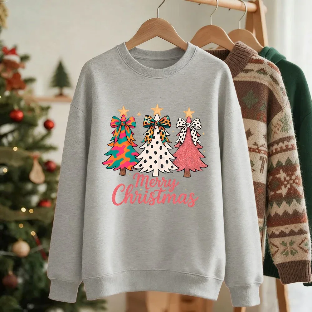 جديد عيد ميلاد سعيد الملونة القوس الأشجار يطبع البلوز المرأة Crewneck عارضة هوديي فضفاض الدافئة البلوز الشتاء الملابس الناعمة #3