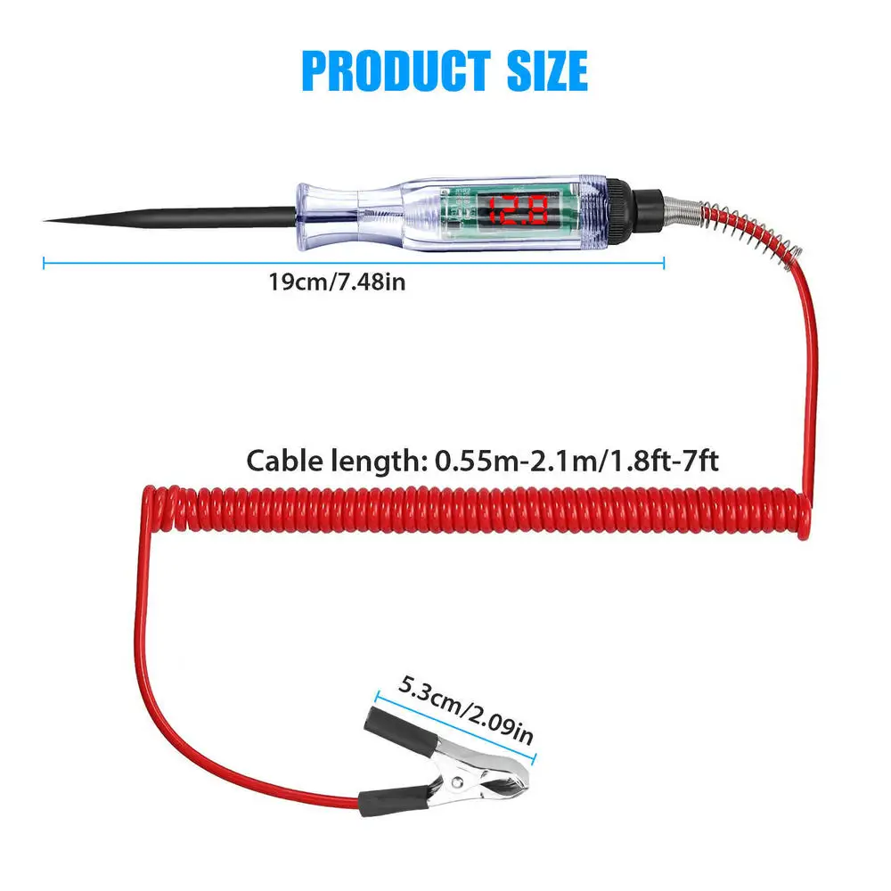 6/12/24V Car Circuit Tester Pen Retractable Spring Wire Digital Electric Circuit Tester Voltage Test Pen Car Diagnostic Tools