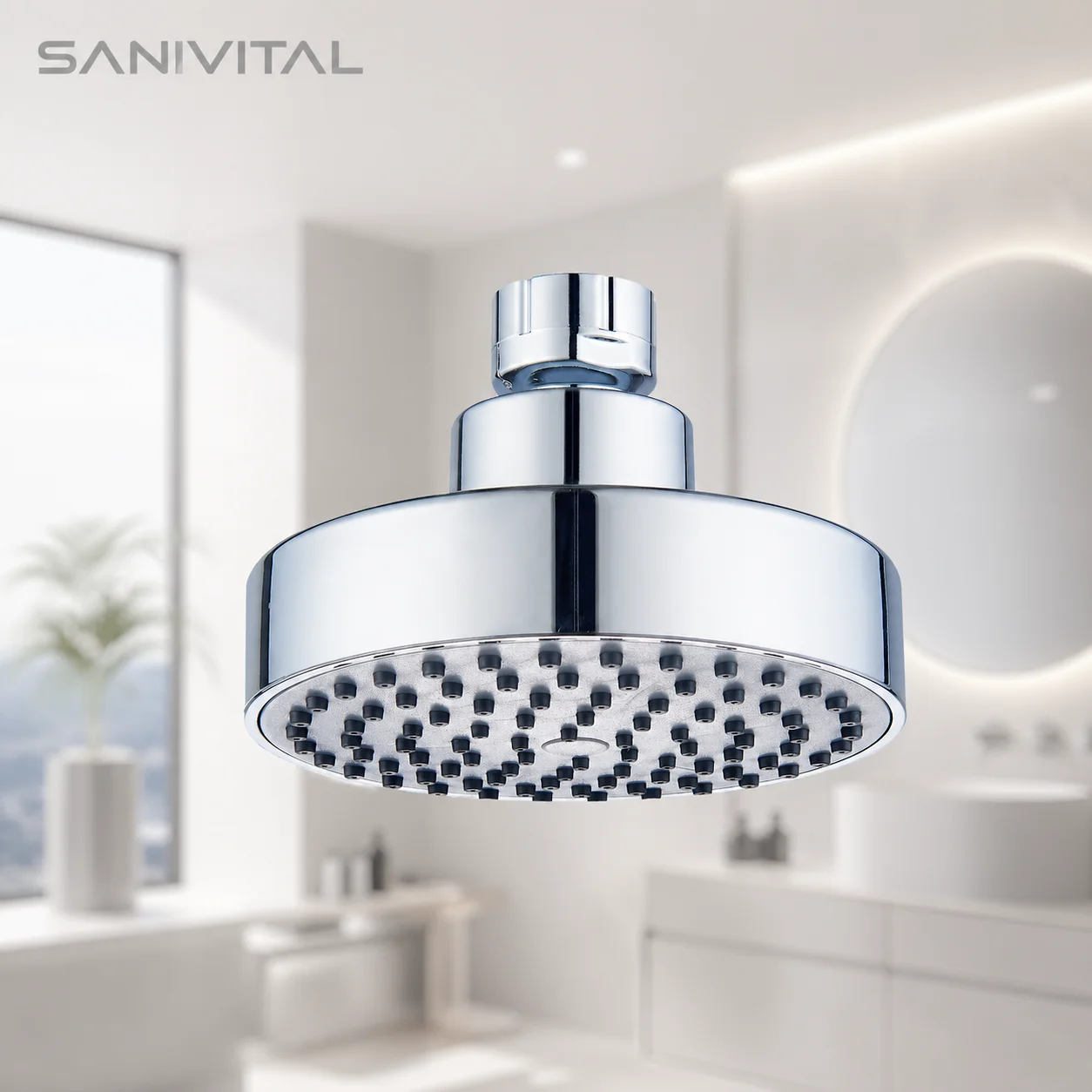 SANIVITAL 360° Rotatable Fixed Rain Shower Head with High-Density Anti-Clog Nozzles Bathroom Replacement