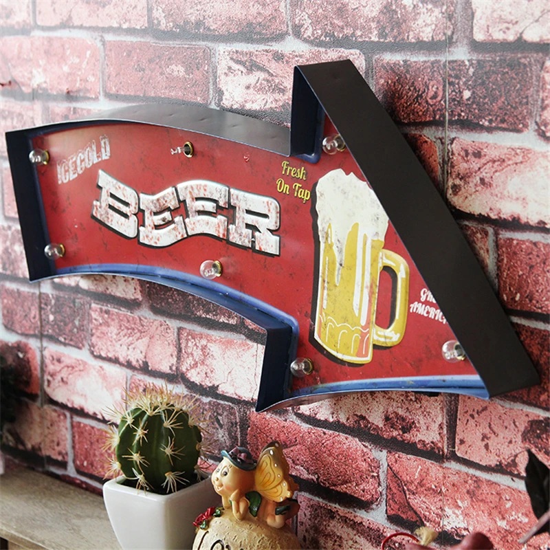 American Style LED Vintage Signs Beer Pub Bar Decoration Wall Lamp LED Metal Plate Neon Sign logo Light Club Wall Hanging Art