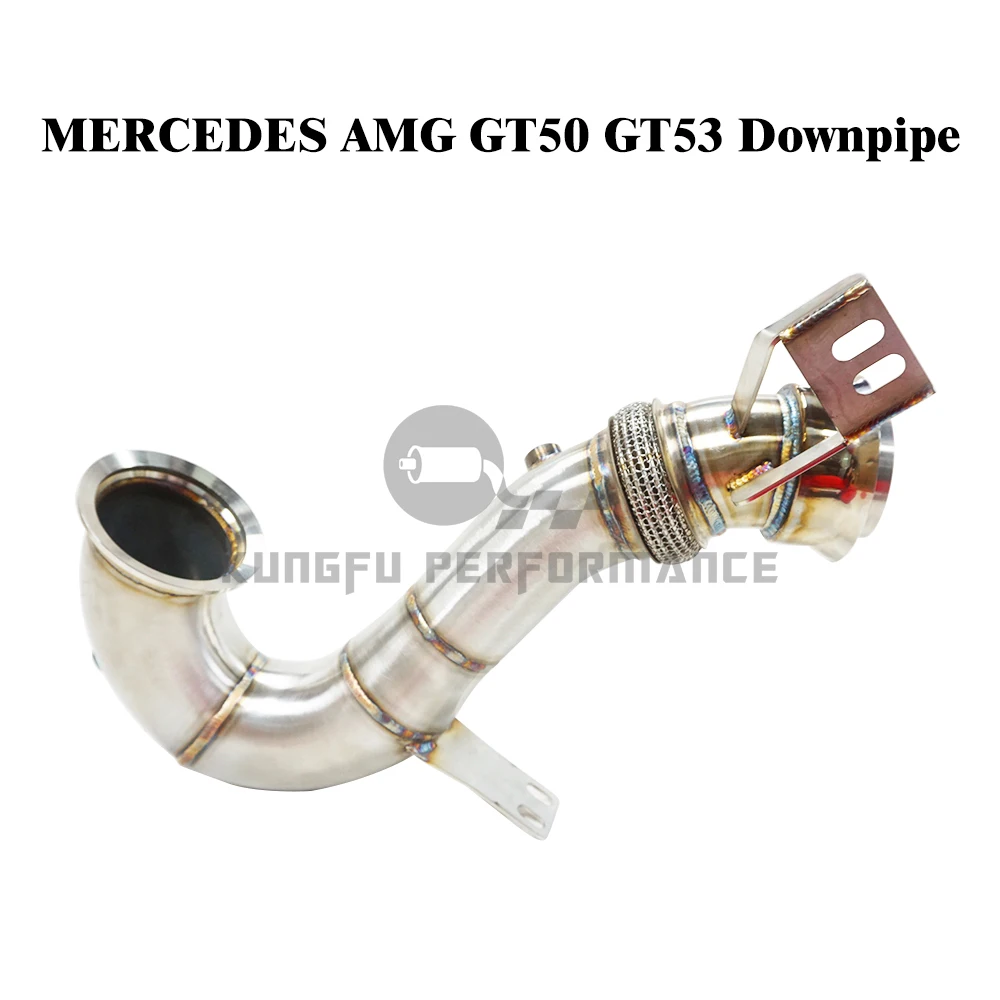 KUNGFU PERFORMANCE SS304 3.5'' Exhaust Catless Downpipe For M256 Engine A M G GT50 GT53 GT43 E53 GLE53 CLS53 GLS53 2018+