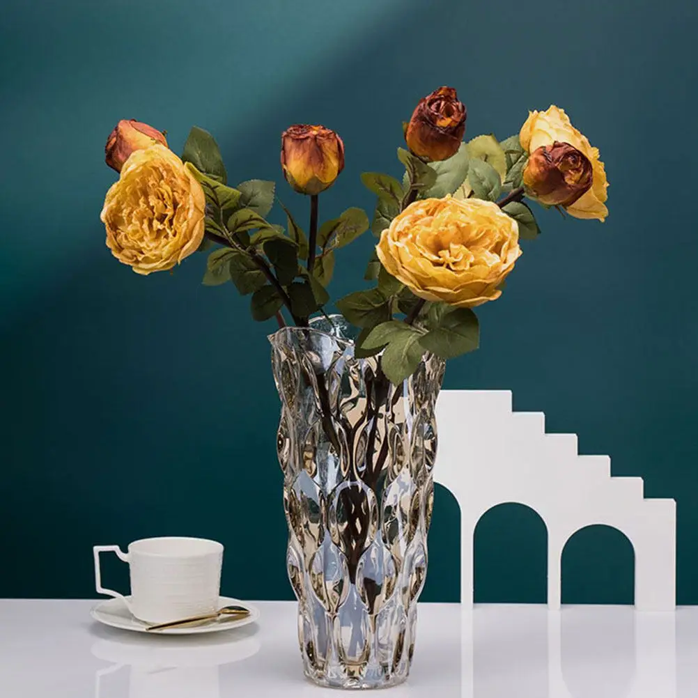 1Pcs Glass Flower Vase Brown Decorative For Office Desk Decor Fall Decor Crystal High Temperature Fired Plant Vessel