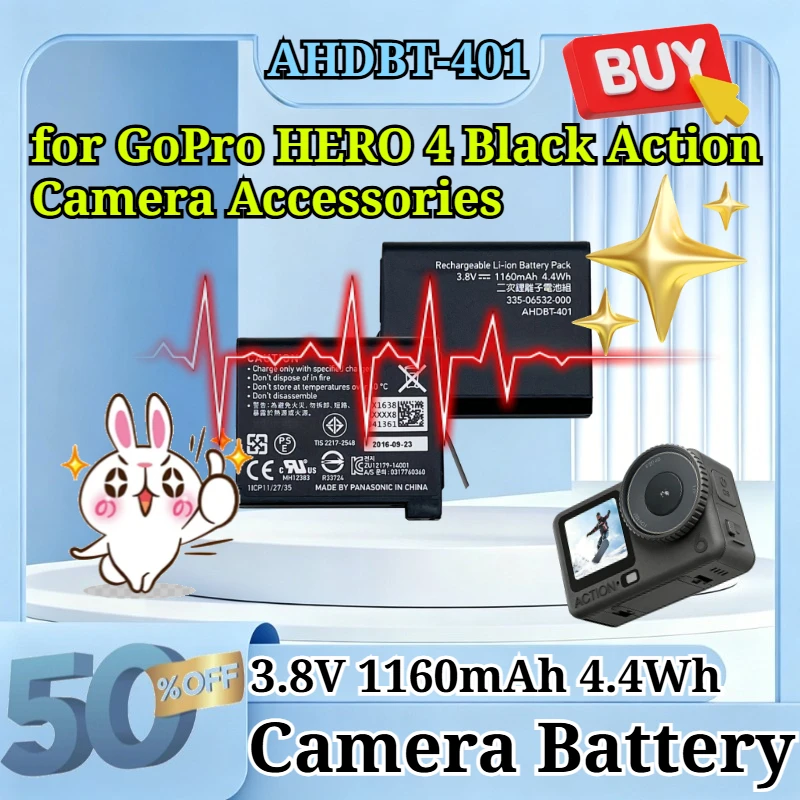 AHDBT-401 3.8V 1160mAh 4.4Wh Replacement Li-ion Battery for GoPro HERO 4 Black Action Camera Battery Accessories High Quality