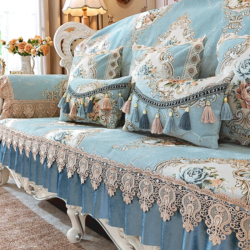 

Чехол на кресло для гостиной, роскошный жаккардовый противоскользящий диван, подушка для сиденья, украшение для дома, чехол для дивана, защитный чехол с кружевным краем