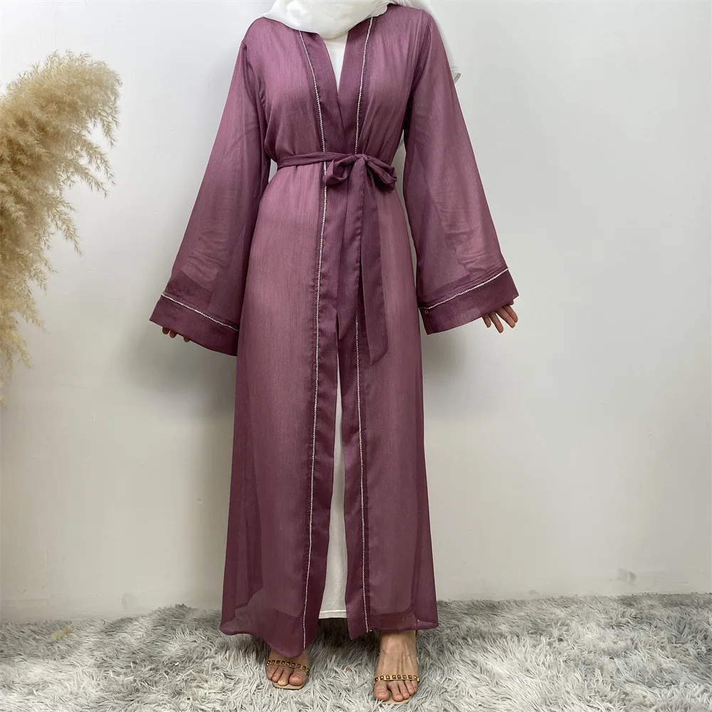 Abaya Kimono abierto de malla con diamantes de Arabia Saudita para mujer, vestido musulmán modesto, bata árabe de Dubái, Turquía, ropa islámica, Kebaya, caftán, Jalabiya