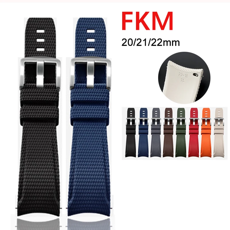 18/19/20/21/22/23/24mm Fluoro Rubber Watch Strap Curved End Quick Release Men Universal FKM Watch Band for Rolex for Seiko