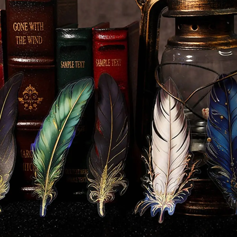 PET Feather Stamping Sticker Retro Gilded Feather Handbook Sticker Hand Decoration Waterproof DIY Decoration Sticker