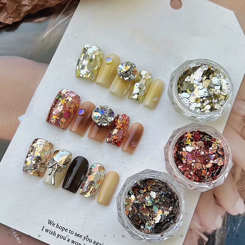 10 Boxes Nail Art Rhinestones Decorations Polygon Laser Shiny Flash Powder Nail Stickers Beauty Accessories