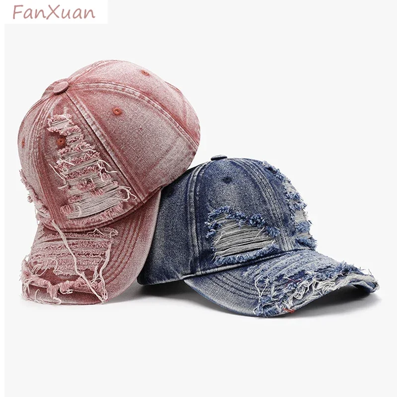 

56-62cm Large denim Baseball Cap Men Cotton Soft top vintage Distressed Ripped Men Caps fashion casaul hats