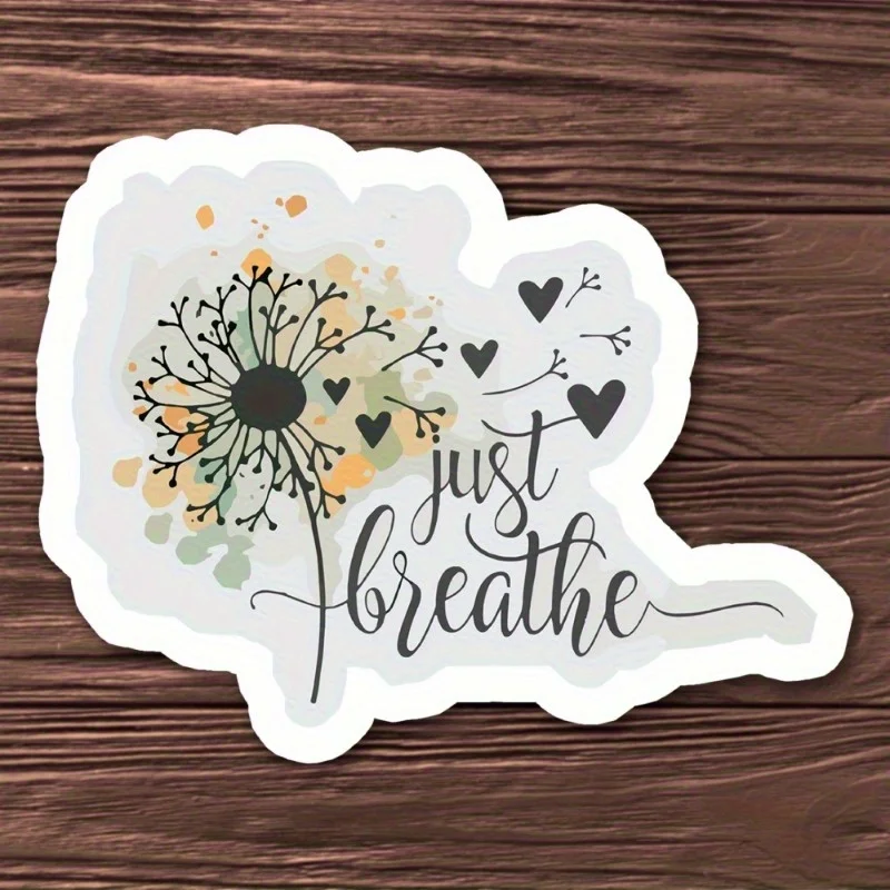 1pc Dandelion "Deep Breath" sticker with dandelion and heart pattern design, suitable for decorating laptops, water bottles, etc
