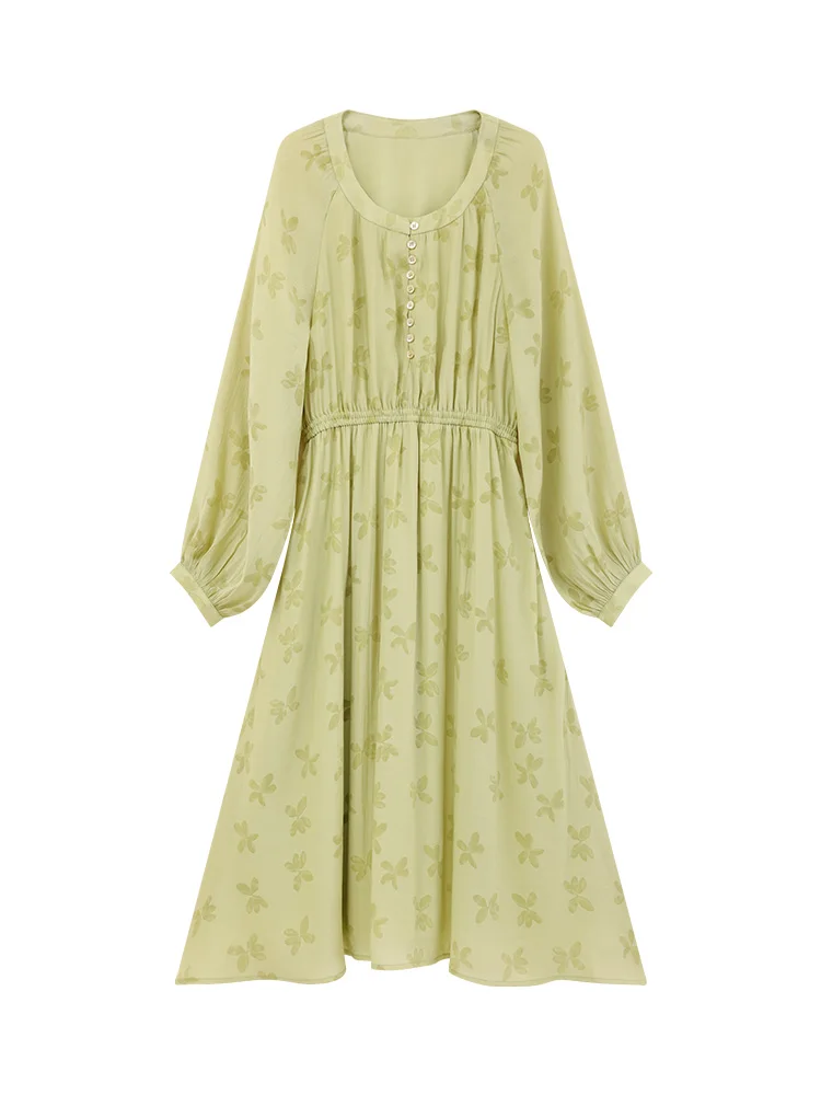 Blumen-Chiffon-Kleid mit U-Ausschnitt, hohe Taille, lockeres Kleid, lässiges Frühlings-langes Kleid, Schulterausschnitt, Ärmel, schlankmachendes A-Linien-Design für Damen