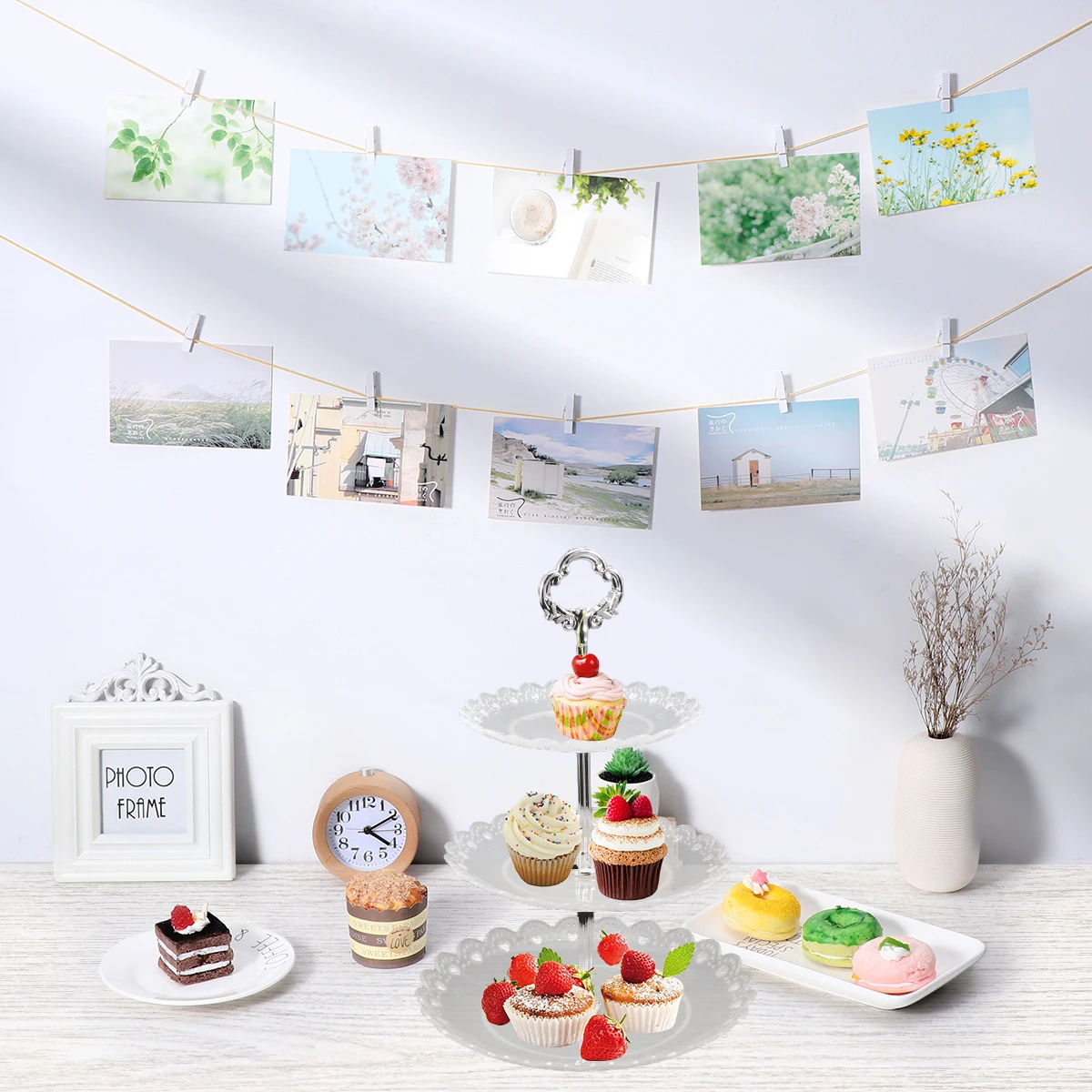 

Cake Display Stand Three Tier Heavy Duty Dessert Rack for Birthday Wedding Party Fruit Pastry Serving Table Centerpiece Decor