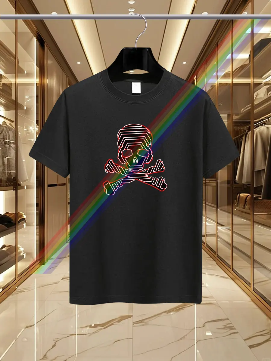 

2025 New men's summer luxury fashion brand Skull print T-shirt pure cotton round neck casual trend Y2K high-end high quality