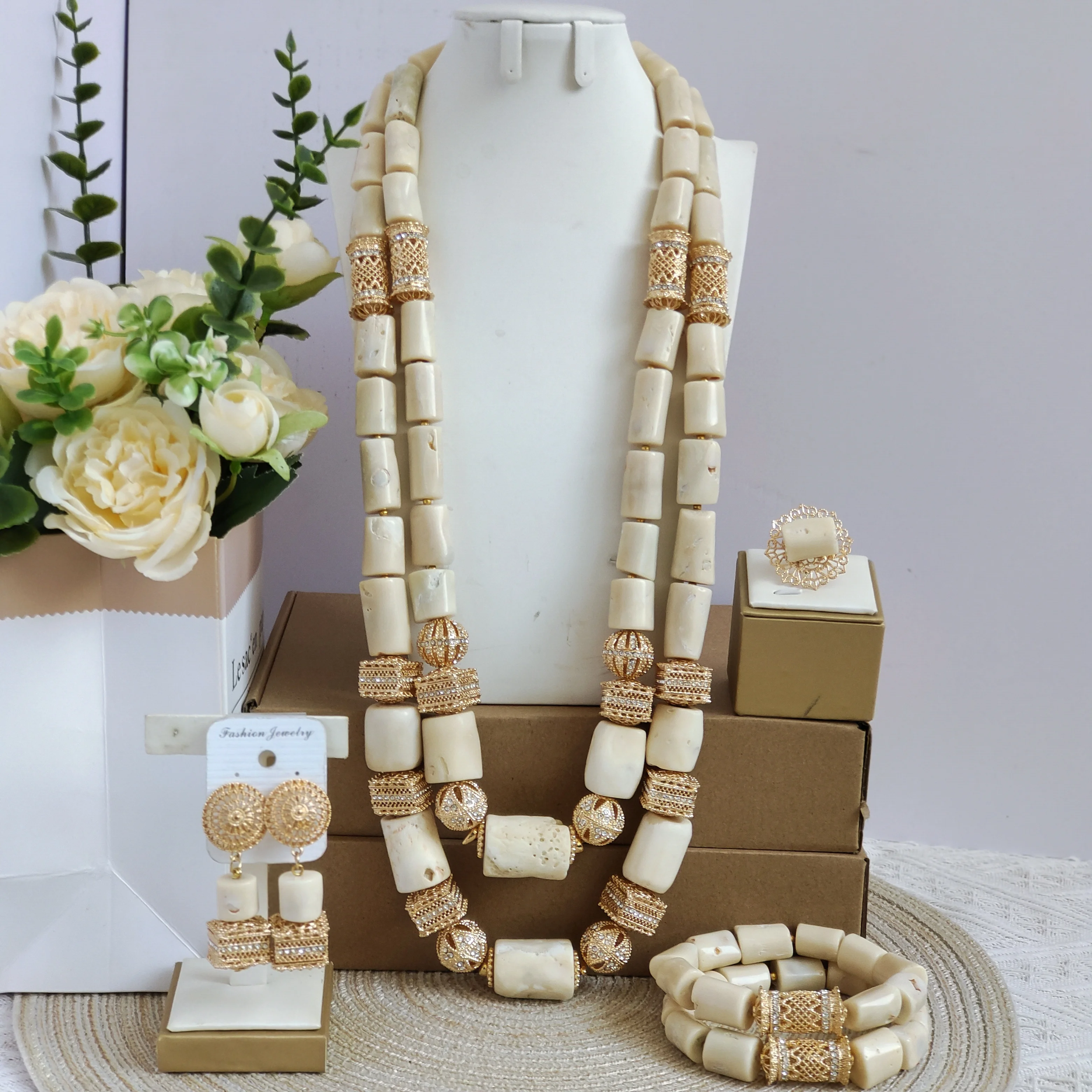 Aczuv real original coral orange african beads jewelry set