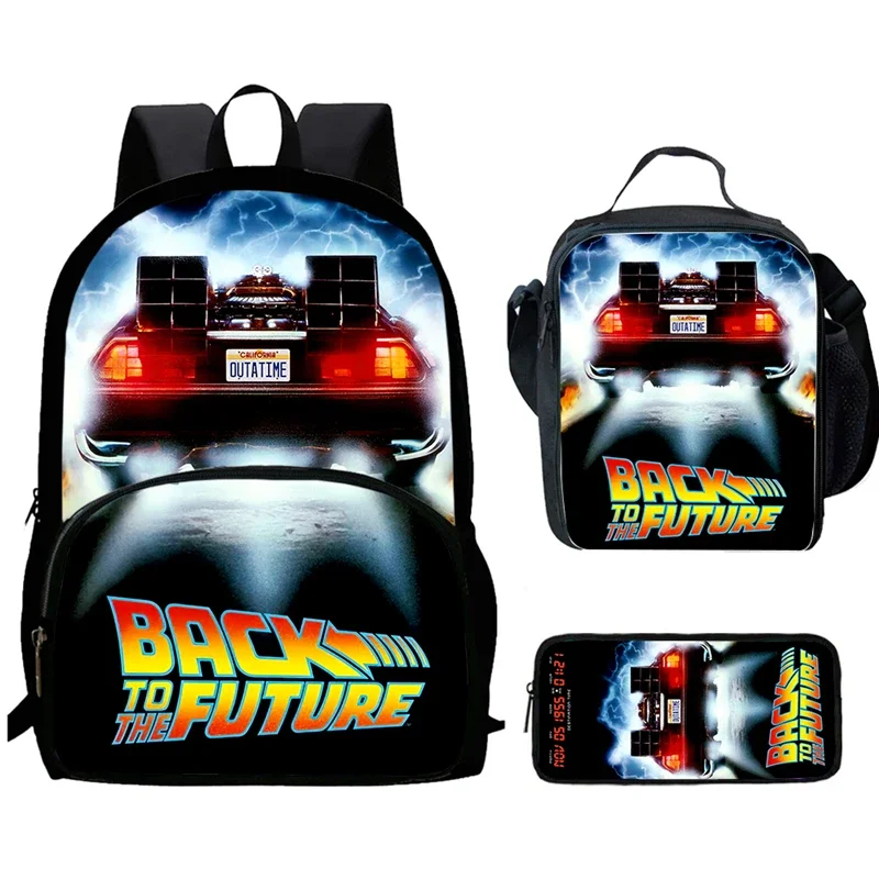 Cartoon Back To The Future Child School Bags with Front Pocket,Lunch Bags,Pencil Bags for Aged 5-10 School Backpack Boys Girls