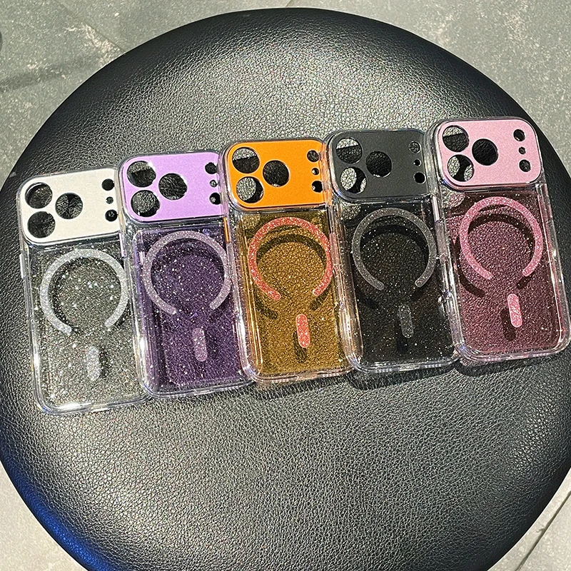 Elegante, funkelnde, transparente magnetische MagSafe-Handyhülle mit Diamanten, geeignet für iPhone 17, 14, 15, 16 Pro Max Plus.