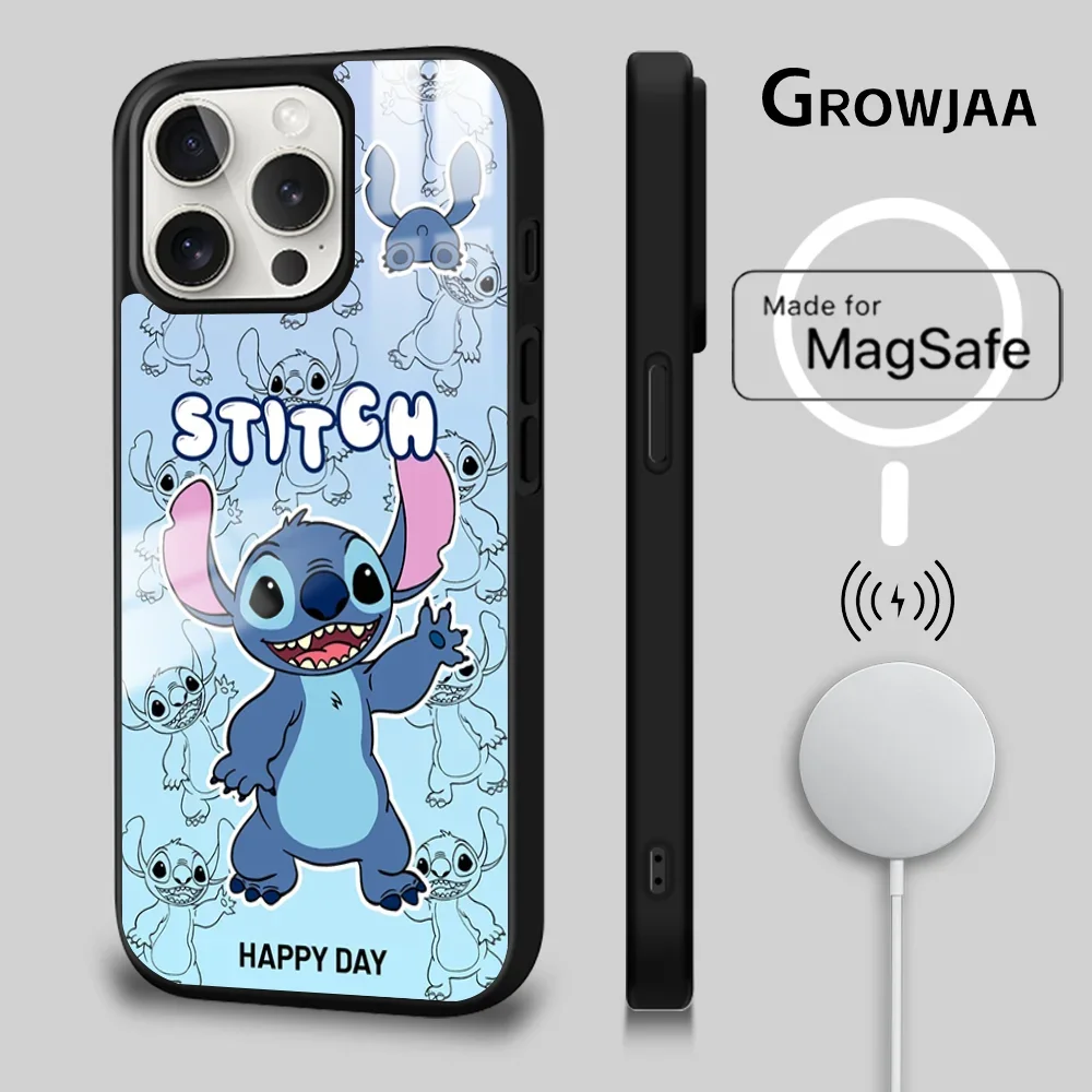 Disney Stitch Angie Phone Case For iPhone 16 15 14 13 12 11 Pro Max Plus Mini New Magsafe Mirror Wireless Magnetic Cover