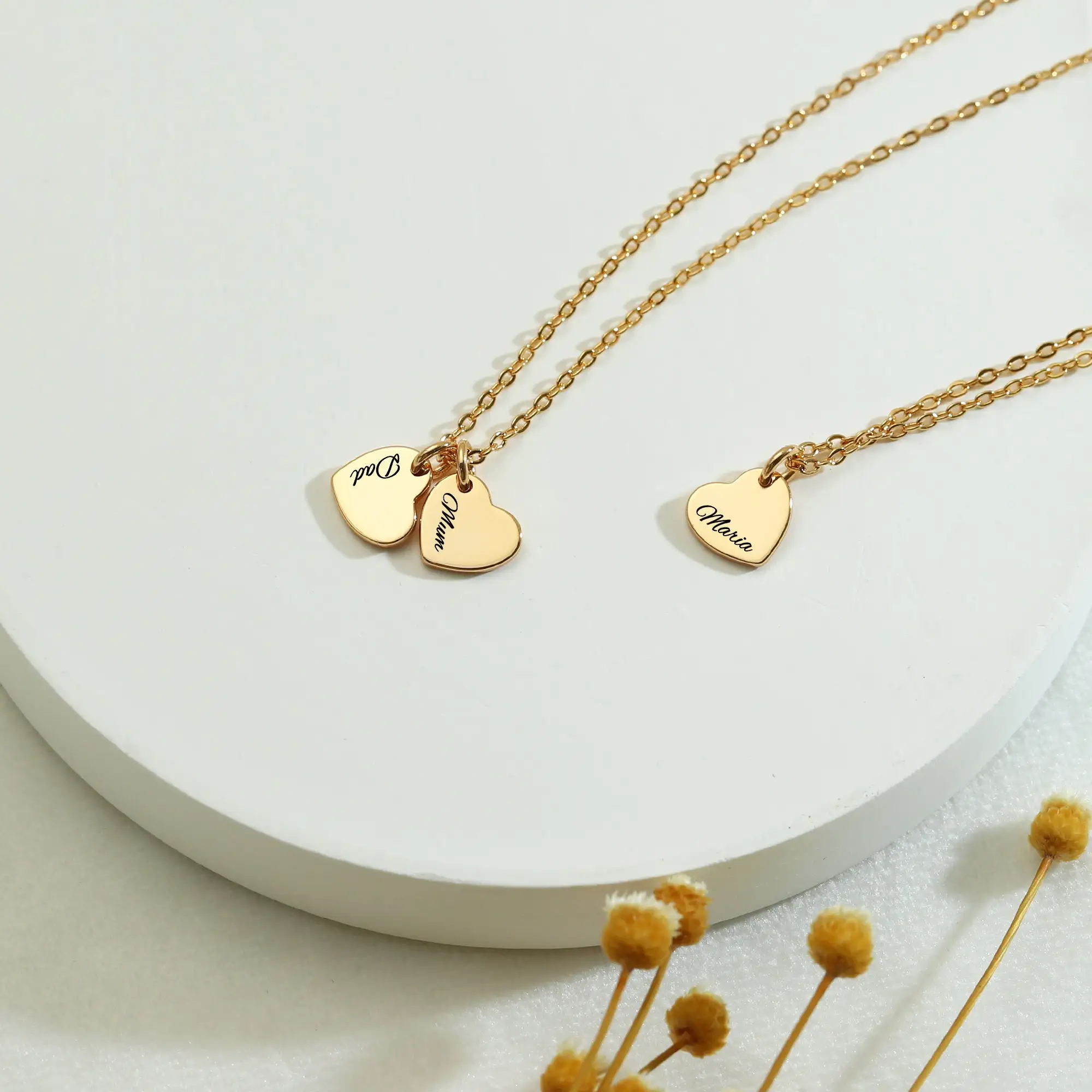 Small Heart Engraved Name Necklace Family Member Name Necklace Gift for Grandma Customized Text Necklace Jewelry for Women