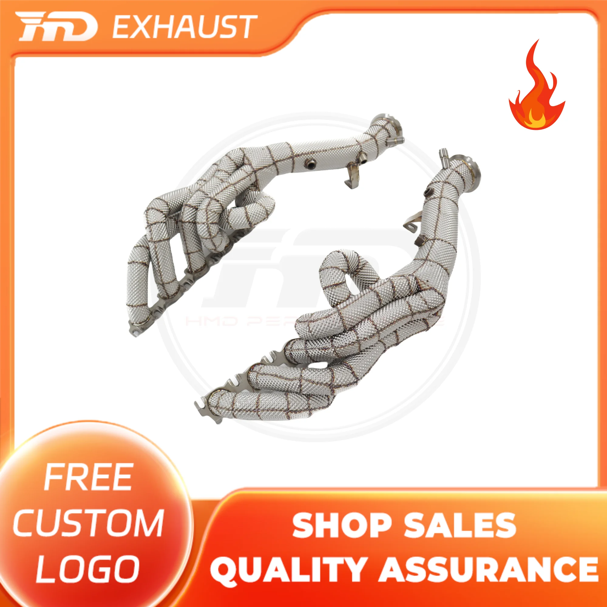 Hmd venda quente sistema de escape cabeçalhos desempenho alto fluxo para audi r8 v10 2021 + lamborghini evo coletor com escudo térmico
