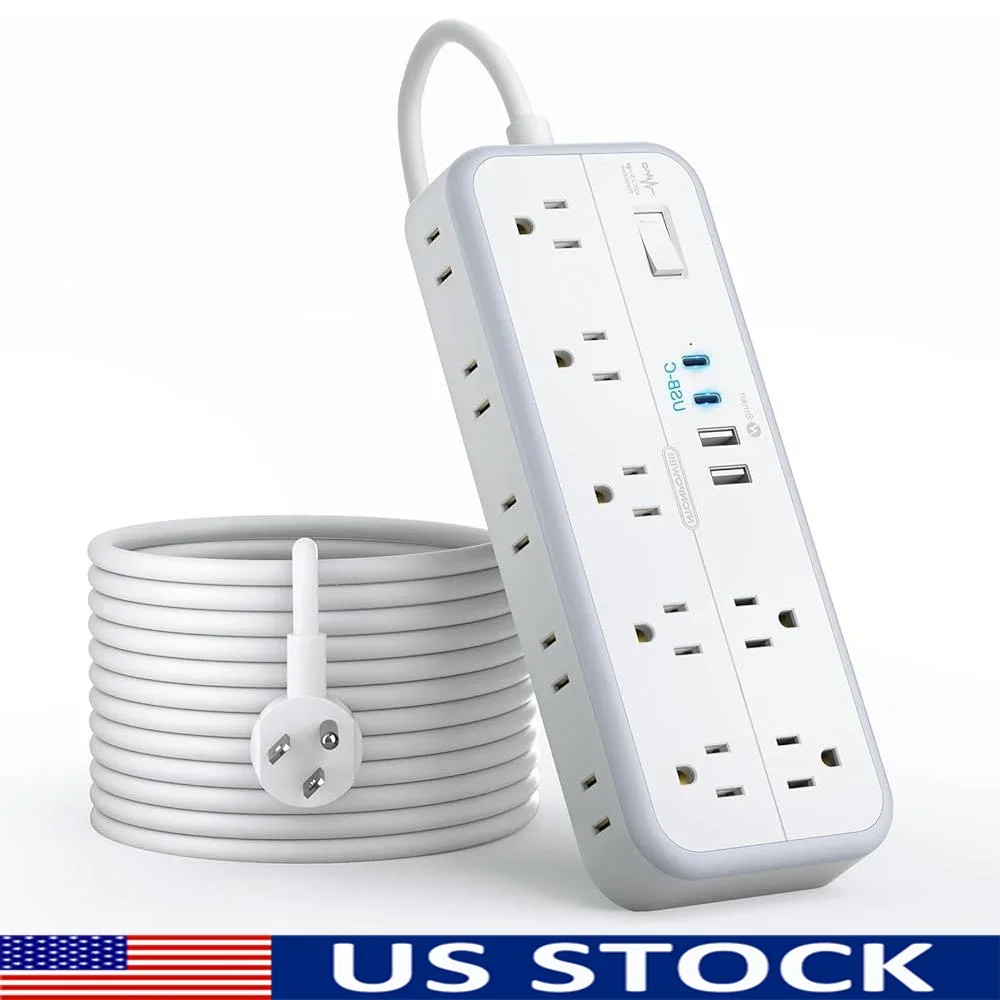 

15FT Long Extension Cord Surge Protector with 14 Outlets 4 USB Ports Wall Mountable Power Strip 2700J Overload Protection