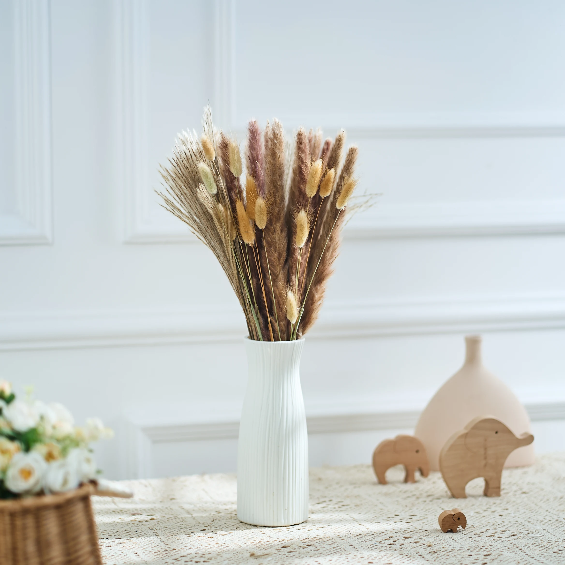 

40PCS Boho Arrangements Dry Flower Decoration Pampas Rabbit Tail Grass Bouquet Natural Plantes for Birthday Wedding Home Decor