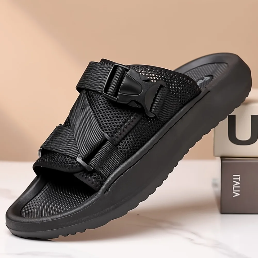 

Легкие прогулочные туфли с мягкой подошвой, новые мужские дышащие сетчатые тапочки, удобные пляжные сандалии, нескользящие уличные шлепанцы-слайды