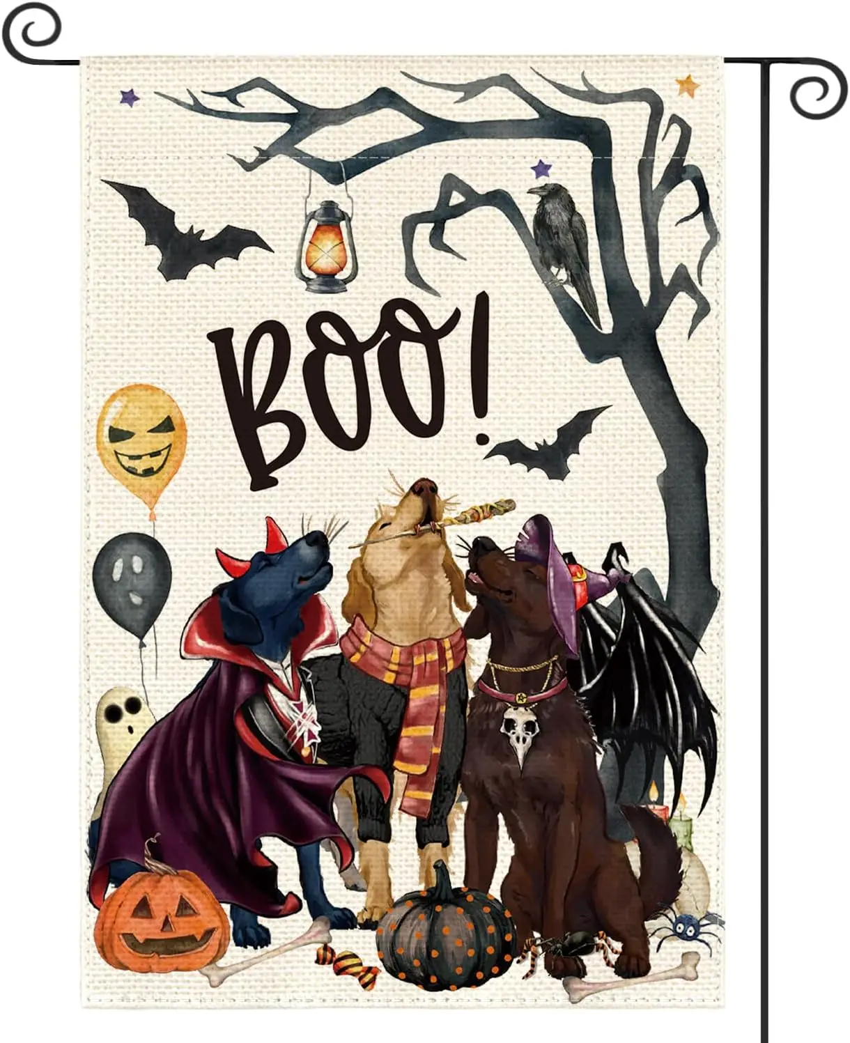 colorlife Boo Halloween Garden Flag Dogs Spooky 12x18 Inch Double Sided Outside, Day of the Dead Party Yard Outdoor Decorative