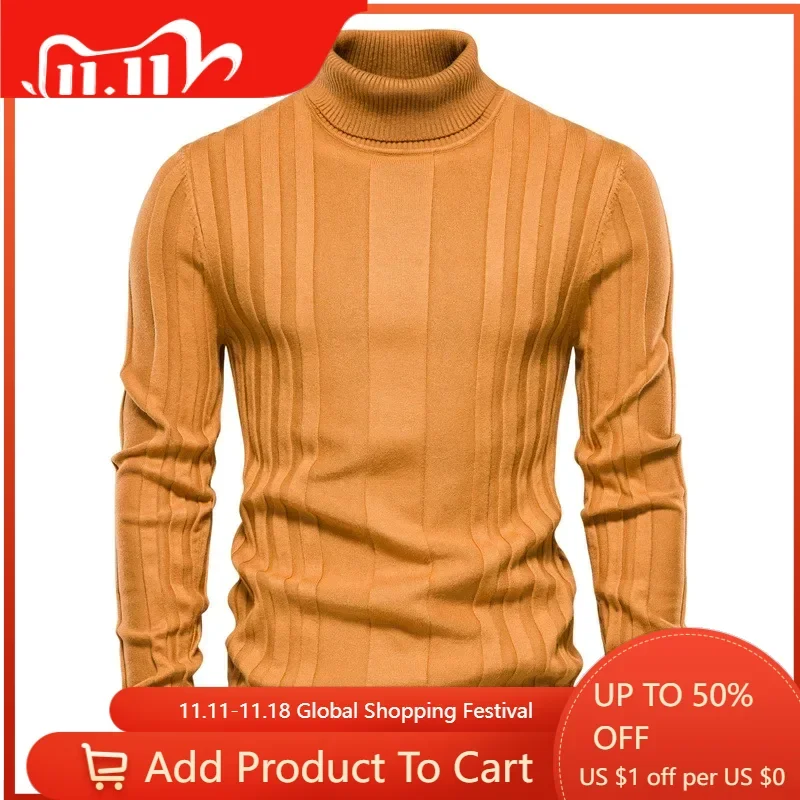 Men Turtlenecks Sweaters Knitwear Pullovers Solid Color Long Sleeved Striped Sweater Male Casual Daily Multicolor Sweaters S-XXL