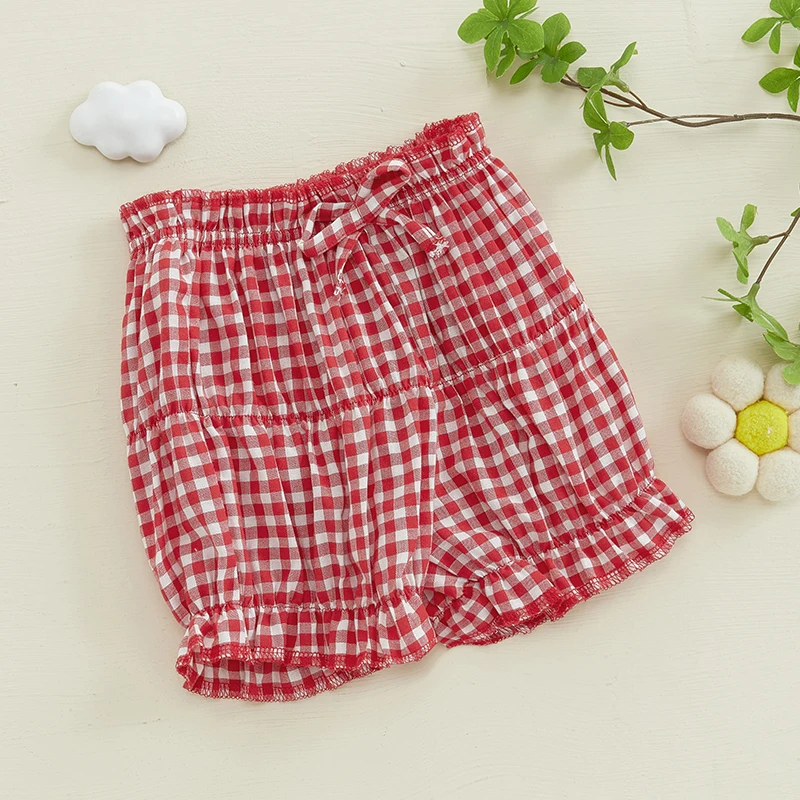 Adorable Baby Girl Ruffle Bloomers Shorts with Elastic Waistband and Plaid Print Design - Perfect for Summer Outfits