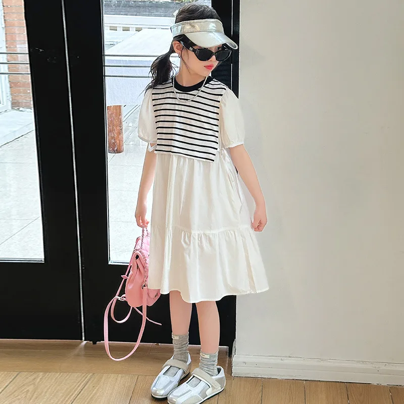 

Girls Dress Summer 2024 New Casual Style Large Children Skirt Summer Girl Summer Princess Simple Casual Style All-match Skirt