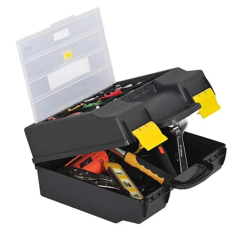 Caixa de ferramentas portátil de compartimento portátil de grande capacidade de dupla camada de plástico de 14/14,5/16,5 polegadas