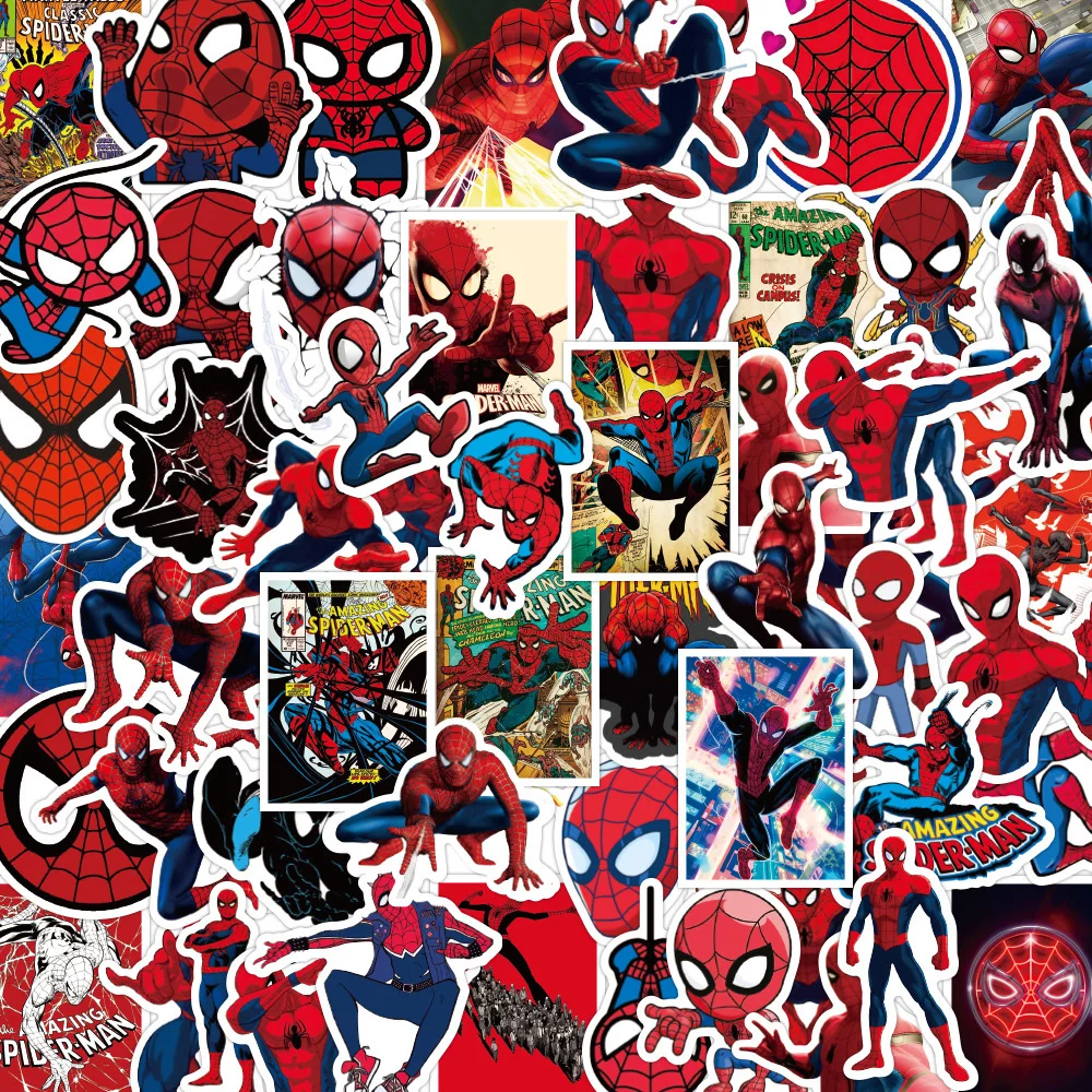 50pcs Disney Marvel The Avengers Spider Man Sticker DIY Laptop Luggage Skateboard Superhero Graffiti Decal Cool Sticker for Kids