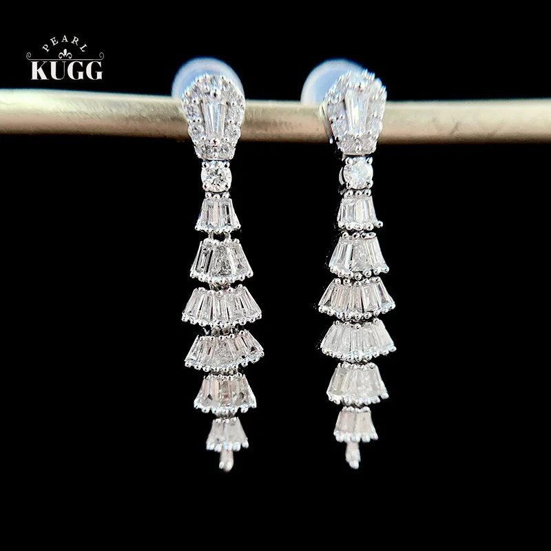 

KUGG 100% 18K White Gold Earrings Luxury Elegant Style 1.0carat Real Natural Diamond Drop Earrings for Women High Party Jewelry